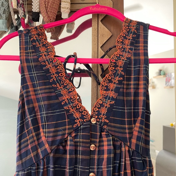 Anthropologie Plaid Embroidered Midi Dress XXS - Picture 5 of 7